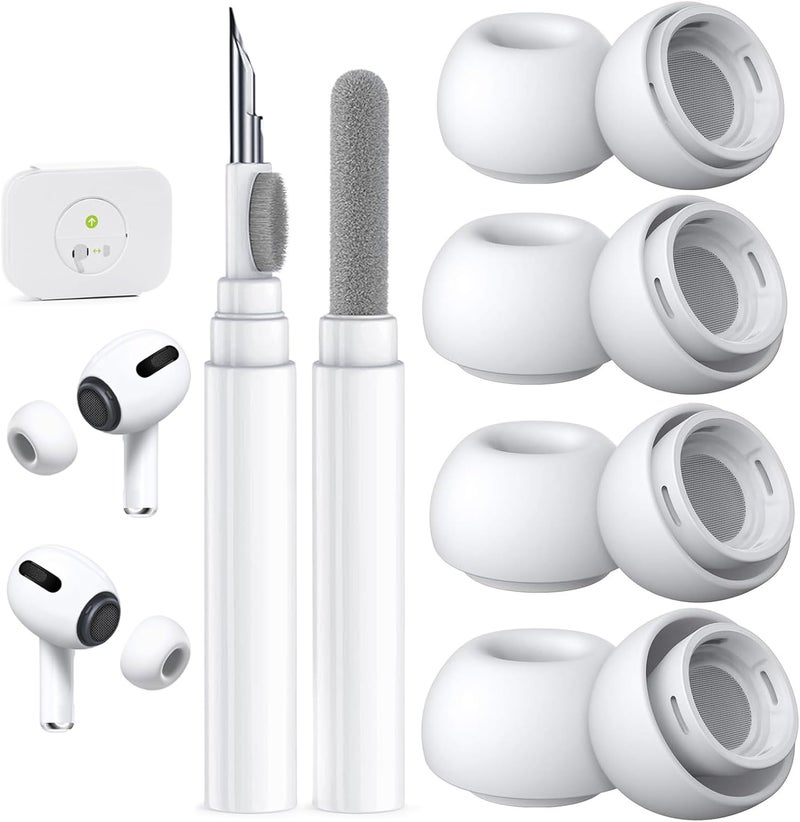 Polislime 4 Pairs Replacement Ear Tips for AirPods Pro 2nd/1st Generation,Noise Reduction Holewith & Built-in dust Guard Screen,with Cleaner Pen Silicone Ear Tips for USB-C Charging Case (XS/S/M/L)-White - Image 1